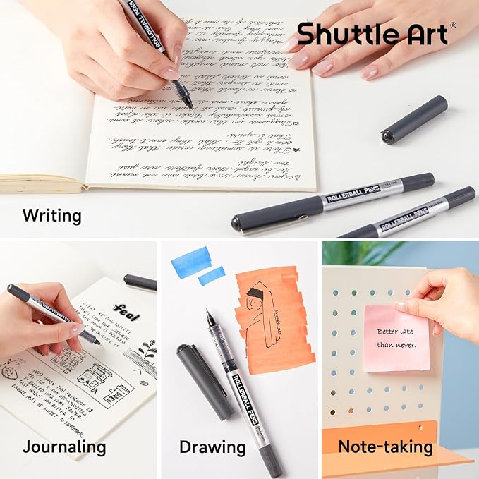 Shuttle Art RollerBall Pens, 50 Pack Black Fine Point Roller Ball Pens - Image 4