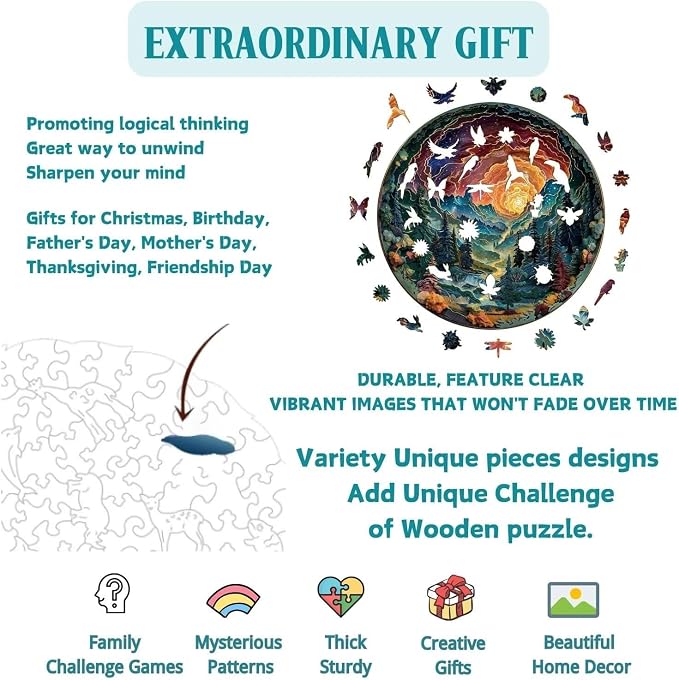 Wooden Puzzles for Adults, 3D Cave Sky Wooden Puzzles 300 Pieces, Unique Animal - Image 3