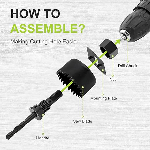 Yougfin Hole Saw Kit, 16 Pieces Hole Saw Set w/ 12Pcs Saw Blades, 2Pcs Mandrels, Install Plate & Hex Key - Ideal for Soft Wood, Plywood, Drywall, PVC - Sizes 3/4"-5" (19-127mm)
