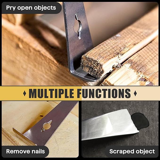 2-Piece 17005 Stainless Steel Pry Bar Scraper Set, 9.25" and 6.7" Trim Puller, Small Flat Pry Bar, Silver Beekeeping Hive Scraper, Bee Hive Hand Tool, 2 Sizes