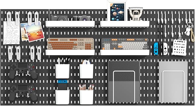 Pegboard Combination Kit, Wall Mounted Storage Set with 8 Pegboards & 32 Accessories Hanging, Black Peg Boards Organizer for Walls Display, Crafts Organization, Kitchen Organizer, 22" x 44"