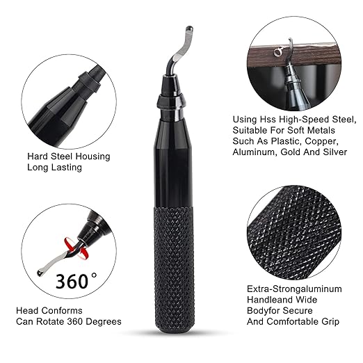 Deburring Tool Set with 10 High-Speed Steel BS1010 Blades – Askwhy Rotary Burr Removal Tool for Metal, Plastic, 3D Prints, PVC Tubes – Efficient Deburrer for Aluminum, Copper, and More (Black)