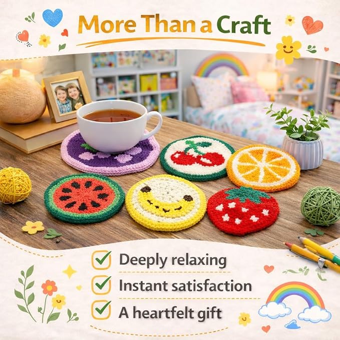 Punch Needle Coaster Kit for Adults Beginners, Easy Punch Embroidery Starter Set - Image 2