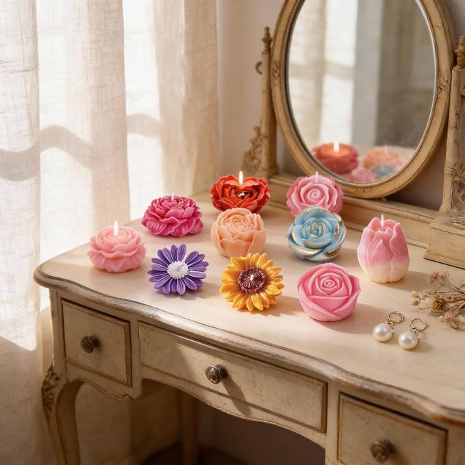 9 Pcs 3D Silicone Flower Molds for Candle Soap Making Cake Chocolate Making | - Image 6