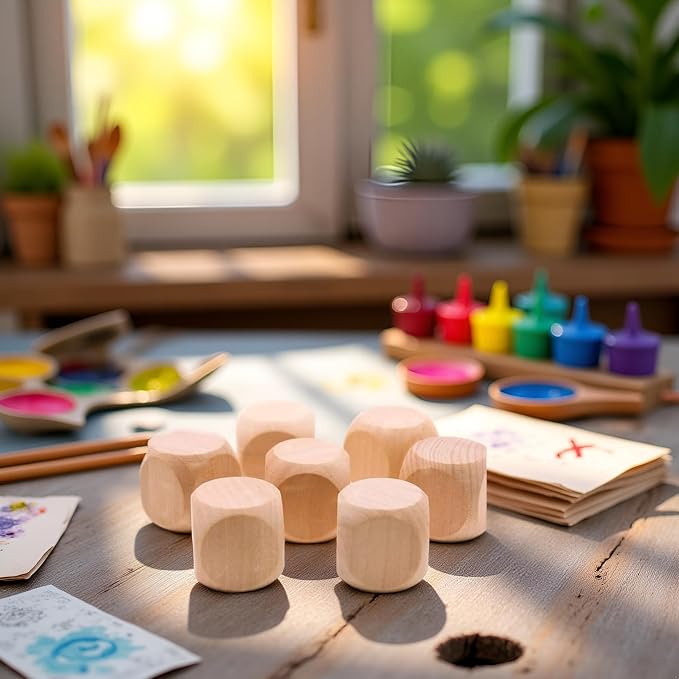 10 Pcs Wooden Dice, 6 Sided Blank Dice Round Corner Cube DIY Graffiti Crafts - Image 9