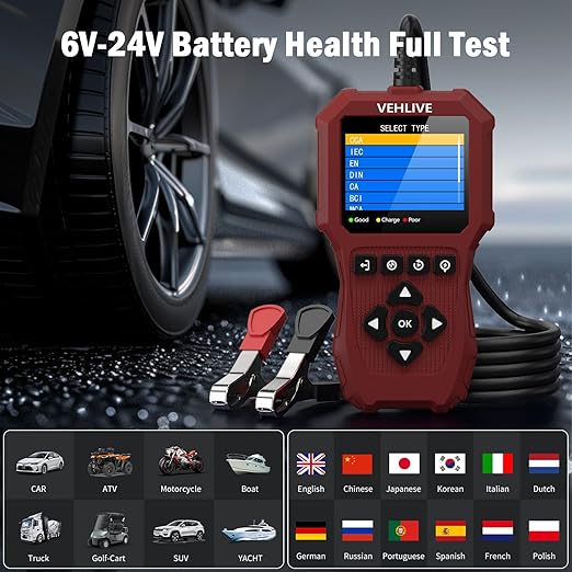 Car Battery Tester 6V 12V 24V, 5-3000CCA Automotive 12V and 24V Dual Circuit Testing, Load/Alternator Tester, Digital Auto Battery Analyzer Charging Cranking System Tester for All Cars Motorcycle Boat