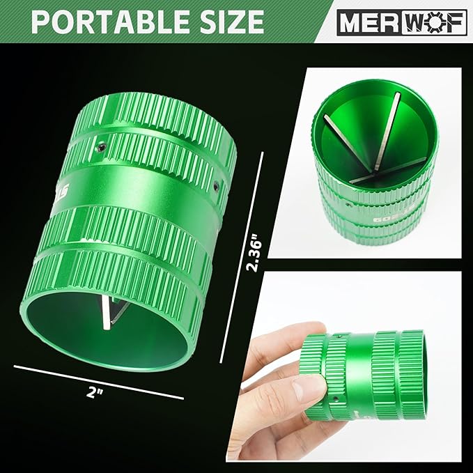 Metal Pipe Reamer for Copper PVC Pipe, Deburring Tool, PlumbingTools, 1/4” to 1-5/8” Inner/Outer Tubing Cleaner, Tube Chamfering Tool (Green)