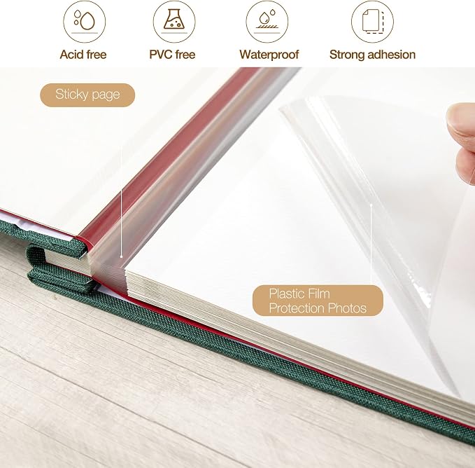 potricher Large Photo Album Self Adhesive 4x6 5x7 8x10 Pictures Linen Cover 40 - Image 4