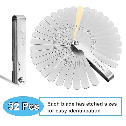 Feeler Gauge Set Steel Thickness Gauge 32 Blades, 0.04-0.88 mm (0.0015-0.035 Inch) Metric/Imperial, for Measuring Gap Width and Thickness for Guitar, Spark Plug, 3D Printer, Piston Measure.