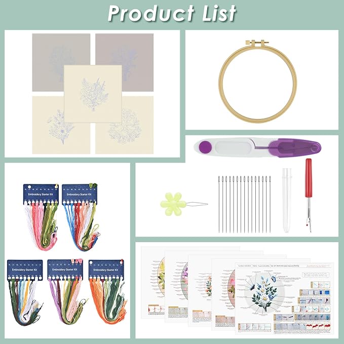 ERKOON 5 Sets Embroidery Kit for Beginners, Butterfly Cross Stitch Set for - Image 2