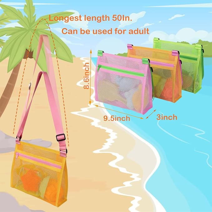 MUYIZI Mesh Beach Bag for Shells Collecting 3 Pack, Sea Shell Bags for Picking - Image 3