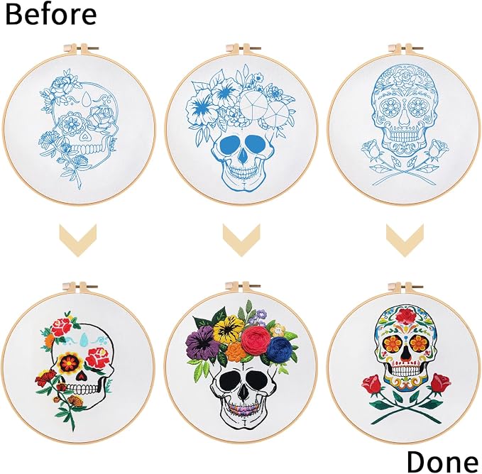 Nuberlic 3 Pack Halloween Skull Embroidery Kit - Image 3