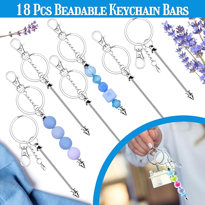 18 Pack Beadable Keychains Bars DIY Blank Beadable Keychains Metal Beaded - Image 4