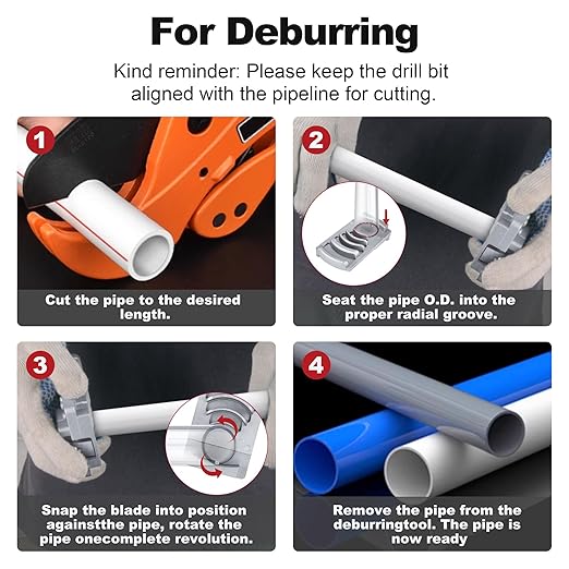 Deburring Tool for Plastic Pipe, Suitable for 6 Pipes Size from 1-1/4 to 4-Inch, Professional PVC Pipe Reamer, Deburring Tool for PVC chamfering Tool, PVC Chamfer Tool, Creates Smooth Chamfer