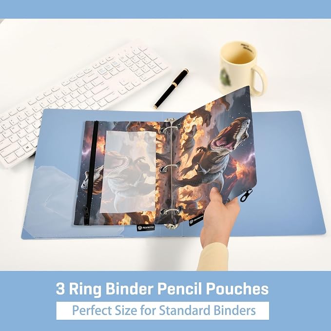 Dinosaurs Roar Pencil Pouch for 3 Ring Binder, 2 Pack Waterproof Pencil Bags - Image 4