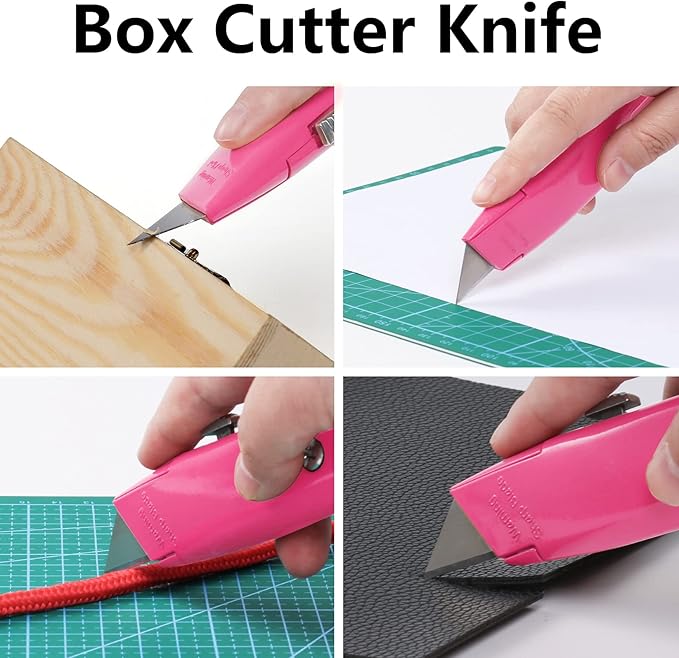 DIYSELF Utility Knife, 20 Pack Heavy Duty Box Cutter Retractable, Box Cutter Knife, Box Opener, Cardboard Cutter, Utility Knives for Garage, Home and Office, Box Cutters for Daily Use (Pink)