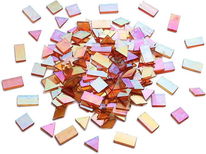 200 Pieces Bulk Iridescent Mosaic Glass Tiles, 4 Shapes Mixed Stained Glass - Image 3