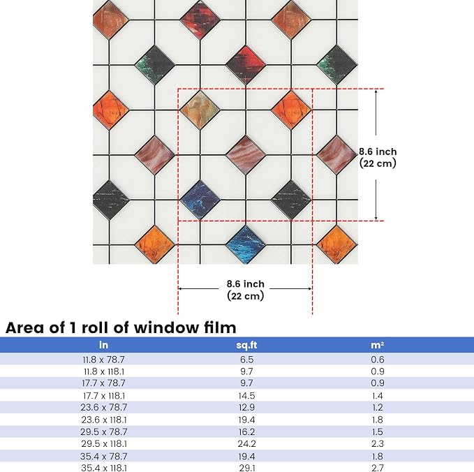 DKTIE Stained Glass Window Film Geometric Patterns, Fine Frosted Window Clings - Image 9