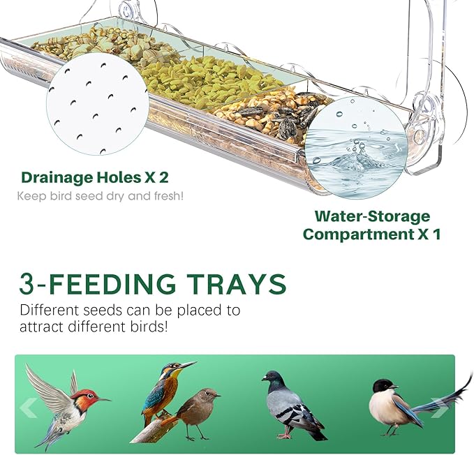 SUNALLY Window Bird Feeder for Outdoors, Transparent Birds House Outside Wild - Image 3
