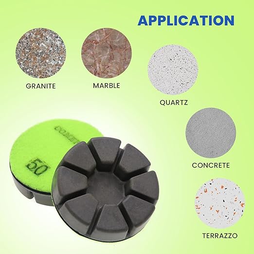 Diamond Floor Polishing Pucks for Terrazzo, Marble, Granite, Concrete Floor, 3 Inch 15mm Resin Bond Hook and Loop Polishing Pad, 50#, 3PCS