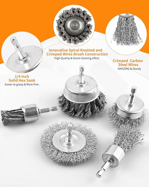 Wire Brush for Drill Set, 20 PCS Wire Wheel Cup Brush with 1/4'' Hex Shank, Drill Wire Brush Attachment, Ideal for Removing Rust/Corrosion/Paint - Extend Life & Reduced Wire Brea
