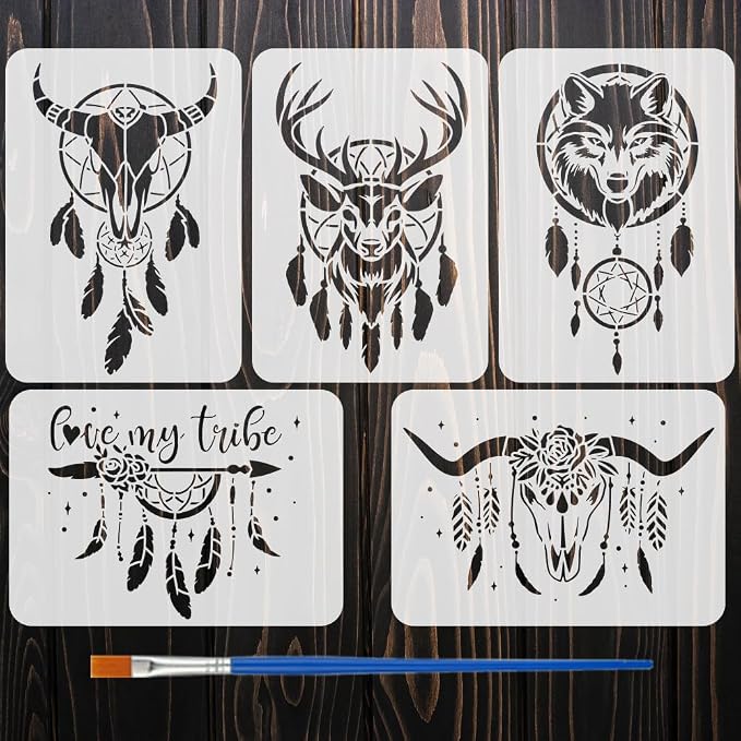 FINGERINSPIRE 5PCS Animals and Dreamcatcher Painting Stencil by FINGERINSPIRE