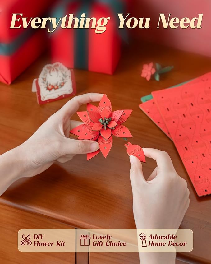 Rowood 3D Puzzles for Adults, Poinsettia Building Set Craft Kit, Artificial - Image 4