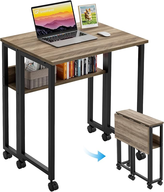 GreenForest Folding Desk with Wheels, 24.8" Rolling Table by GreenForest