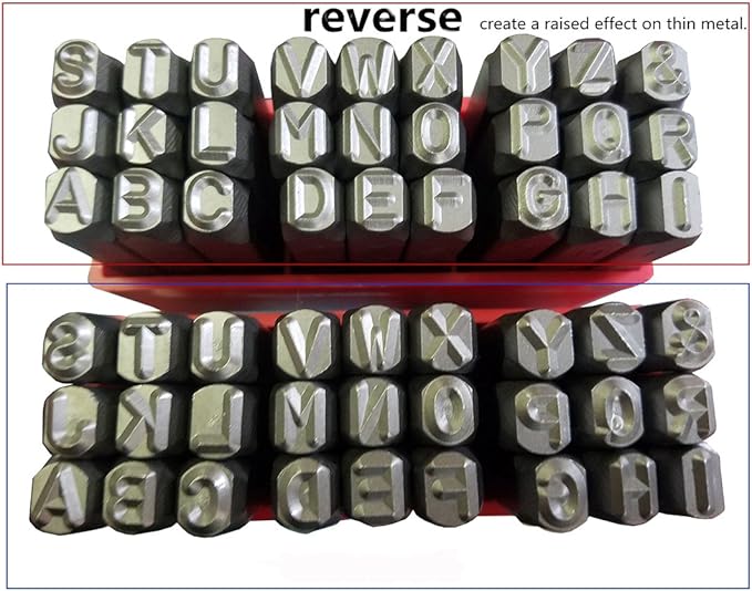 27pcs Heavy Duty Steel Stamp Uppercase Reverse Letter 5/16 8mm Hand Stamping Character Mark Code Alphabet Punch Kit for Bracelet Ring Jewelry Sheet Metal Plate Making Mold Die