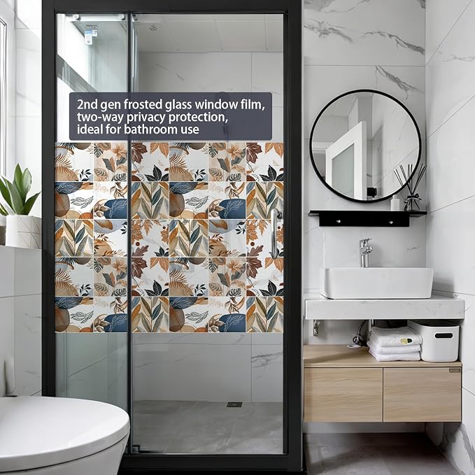 DKTIE Vintage Nature Art Tile Seamless Pattern Bathroom Window Privacy Film - Image 2