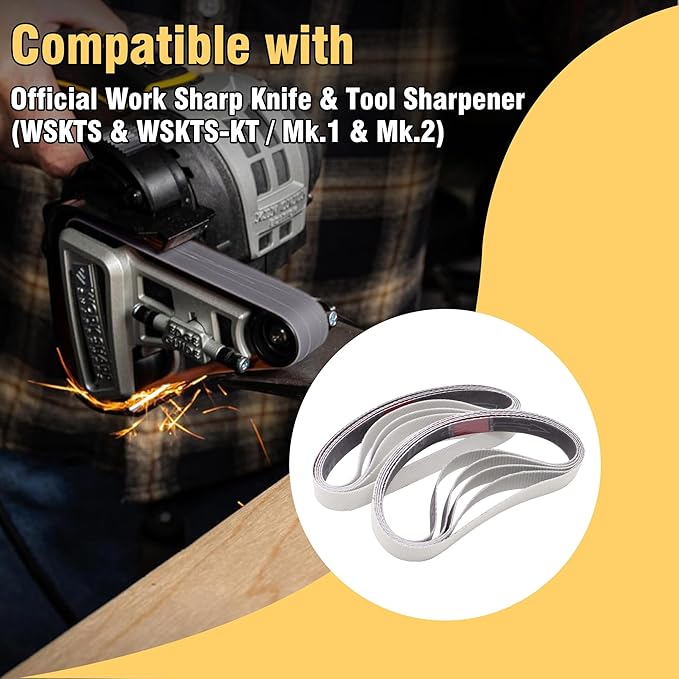 1/2 x 12 Inch Knife Sharpener Sanding Belts for Work Sharp, 5000 Ultra Fine Grit Replacement Sharpening Belt Kit for Official Work Sharp (WSKTS & WSKTS-KT/Mk.1 & Mk.2) Knife & Tool Sharpener, 10 Pcs