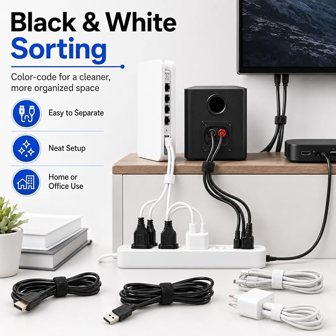 70pcs Cable Ties Reusable Black and White Wire Ties Cable Management Cord Ties - Image 6