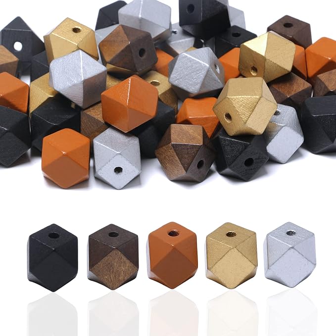 20mm Geometric Wooden Beads Variety Pack Painted Wood Beads Polygon Wooden by woodeni