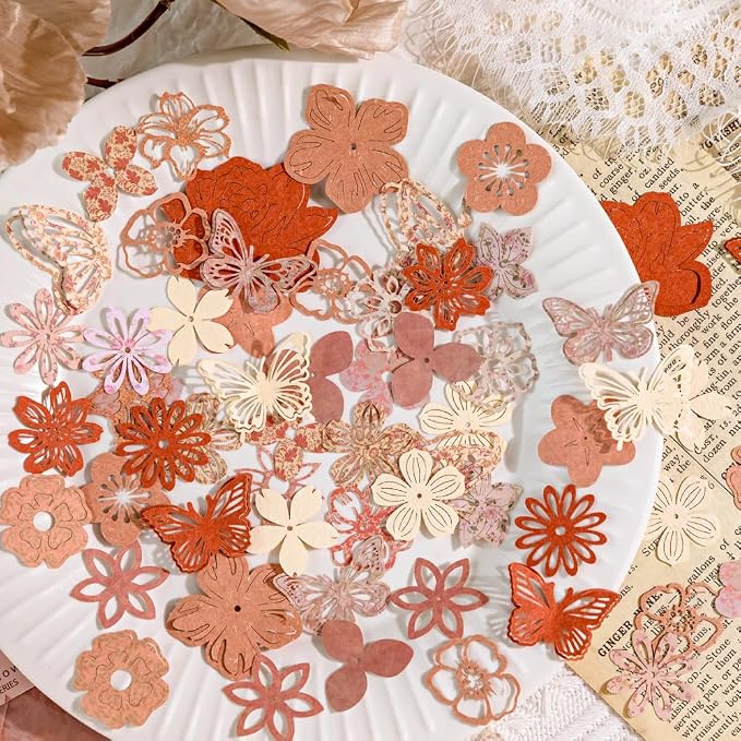 300pcs Scrapbook Paper Cutouts Lace Flowers Butterfly - Image 3