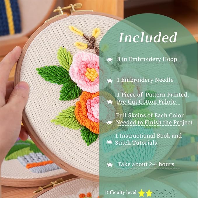 FONNUY Embroidery Kit for Beginners，3D Plants Flowers Pre-Stamped Pattern Kits - Image 2