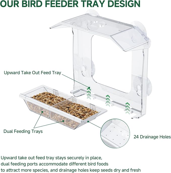 Window Bird Feeder with 4 Extra Strong Suction Cups | Clear Bird Feeder with - Image 3