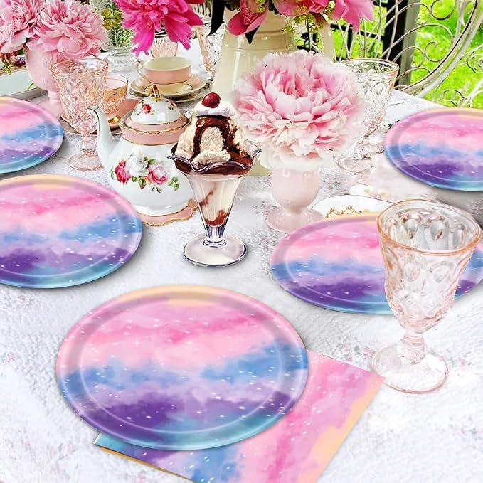 40Pcs Tie Dye Birthday Party Decorations Rainbow Birthday Plates and Napkins - Image 5