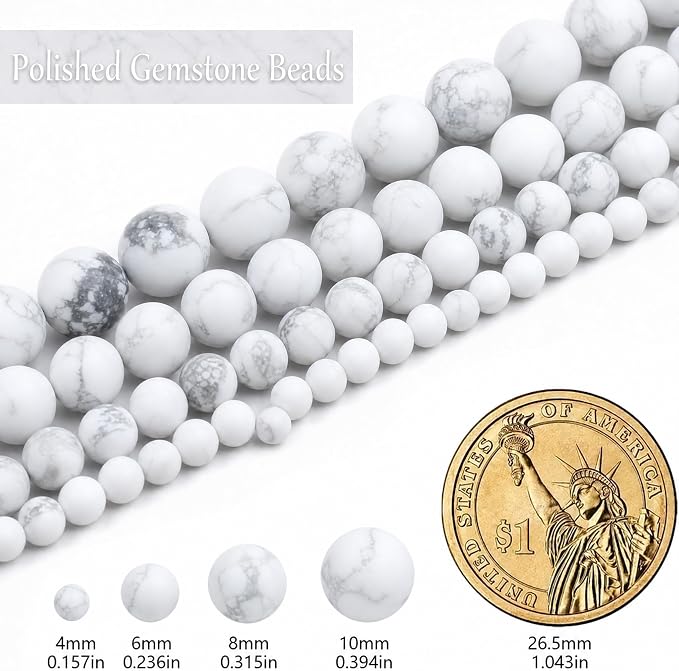 4mm Matte White Howlite Bead, 15-Inch Matte Round Loose Stone Beads - Image 3