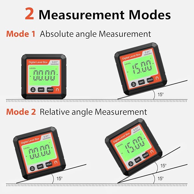 Digital Angle Gauge Magnetic, LCD Backlit Protractor Inclinometer Level Box, Slope Finder for Woodworking, Carpentry, Construction and Machinery (Precision Angle Measurement Tool)