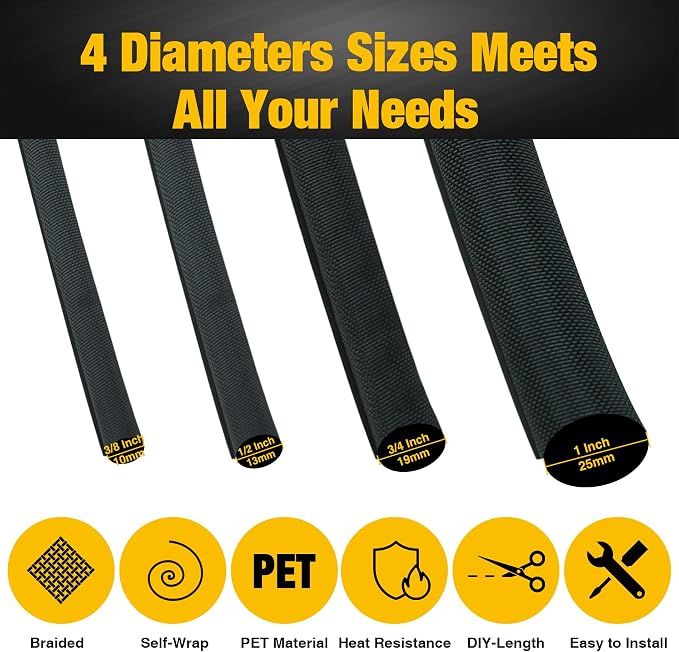 118 Inch Split Braided Sleeve Cable Management, Heat Resistant Automotive Wire - Image 3