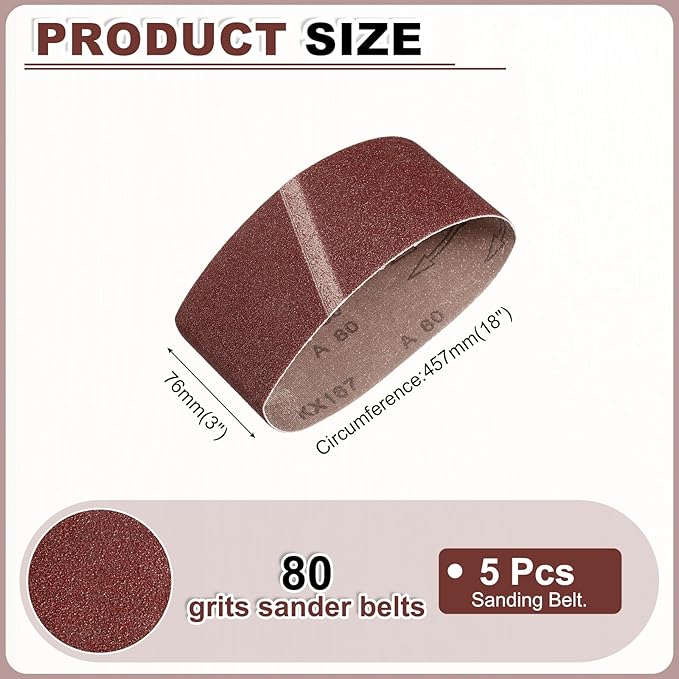 HARFINGTON 3 x 18 Inch Sanding Belts, 5 Pcs 80 Grits Aluminum Oxide Belt Sander Abrasive File Belt for Woodworking, Metal Polishing, Knife Sharpener