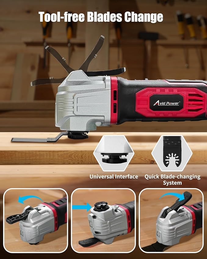AVID POWER Cordless Oscillating Tool 20V Battery Powered Oscillating Multitool with 2.8° Oscillation Angle, Variable Speed Oscillating Saw w/ 31Pcs Accessories for Scraping/Cutting & Sanding - Red