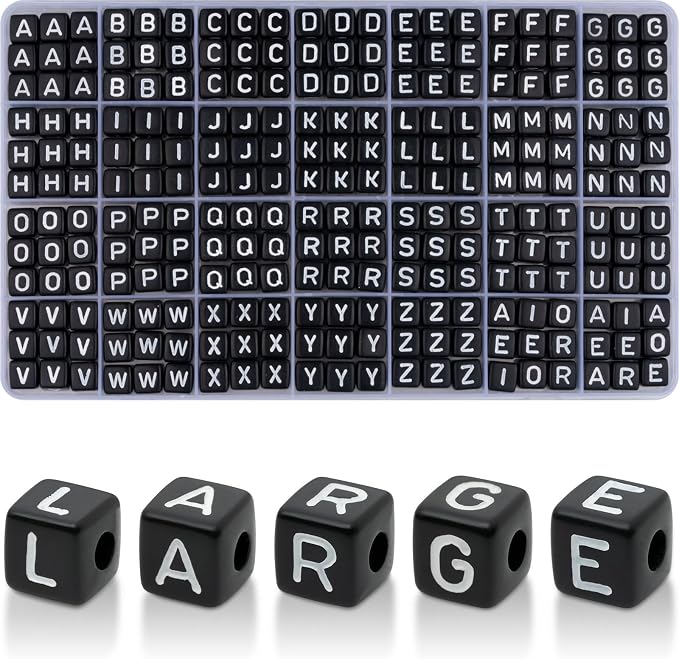 252 Pcs Large Black Letter Beads - 10mm Big Square Letter Beads by DoDoBeads