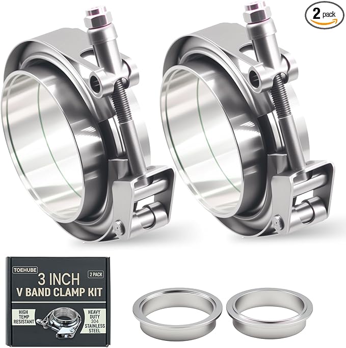 2 Pack 3 Inch V Band Clamp Kits - Quick-Release with Male/Female Flanges, 304 Stainless Steel, Leak-Resistant Interlocking Design for Exhaust, Turbo, Downpipe, Intercooler Piping (2, 3.0in)