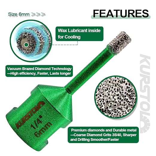 Tile Hole Saw Kit - 1/4" Diamond Core Drill Bits+1-3/8" Beveling Chamfer Bit+SDS Adapter to 5/8-11" Thread for Porcelain Ceramic Tile Granite Marble Angle Grinder