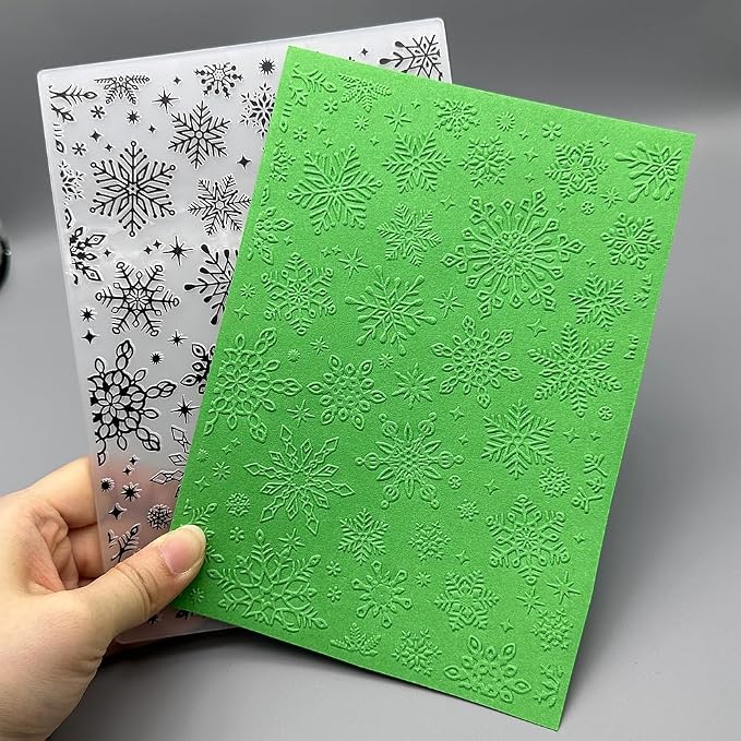 3D Plastic Embossing Folder Template Christmas Diverse Snowflakes Texture 5x7 - Image 7