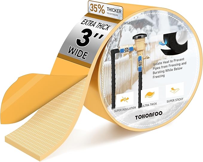 Pipe Insulation Tape, Foam Insulation Tape for Outdoor Pipes Winter Freeze Protection, Foam Pipe Insulation Wrap, Heat Tape for Water Pipes, Copper Pipes, PVC, AC Line, 3in x 15ft, Beige