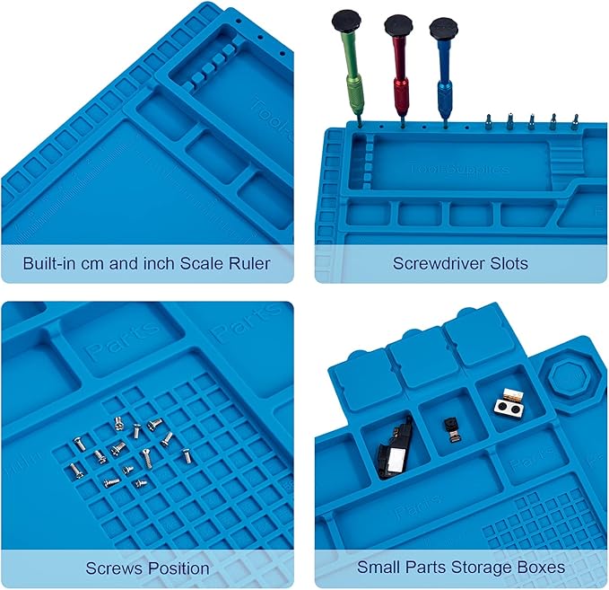 Premium Heat Resistant 932°F Blue Magnetic Repair Work Mat Large Silicone Soldering Mat for Soldering, Electronics, Computer Cellphone Repair, BGA Soldering Gun Iron Workbench Protection
