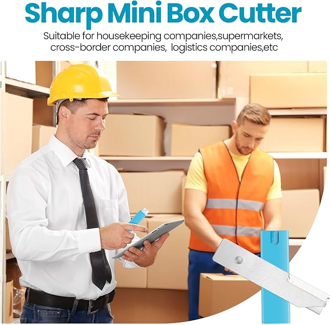 Lasnten 48 Pieces Box Cutters Bulk Retractable Cardboard Cutter Single Edge Handy Mini Box Knife Razor Blade Cutter Iron Body Utility Knife for Paper Packages Letter(Light blue)