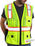 Dib Safety Vest Reflective Yellow Mesh, High Visibility Vest with Pockets and Zipper, ANSI Class 2 Heavy Duty, Made with 3M Reflective Tape 3XL